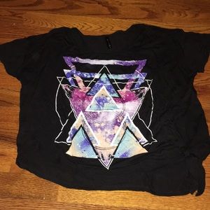 Black tee shirt with patterned front